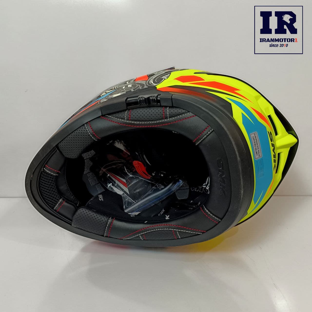 کلاه کاسکت عینک دار فک ثابت تایفون SMK مدل RACE – فسفری نارنجی — تصویر ۴