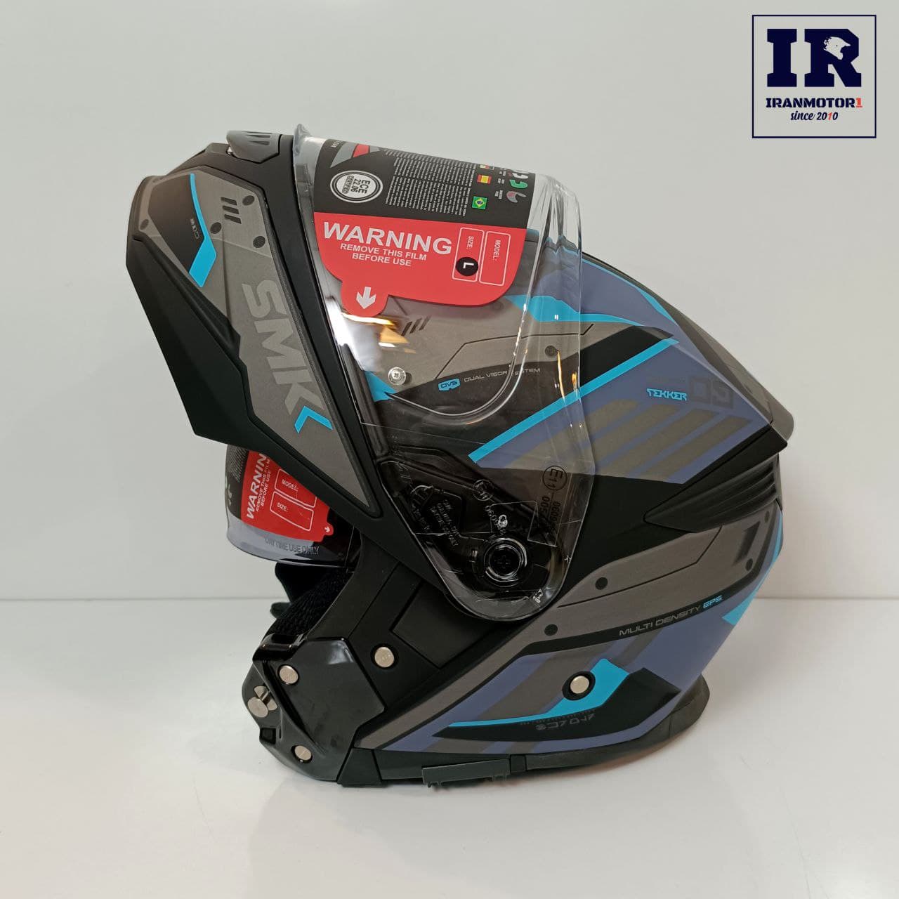 کلاه کاسکت فک متحرک SMK مدل GULLWING – طوسی آبی — تصویر ۵