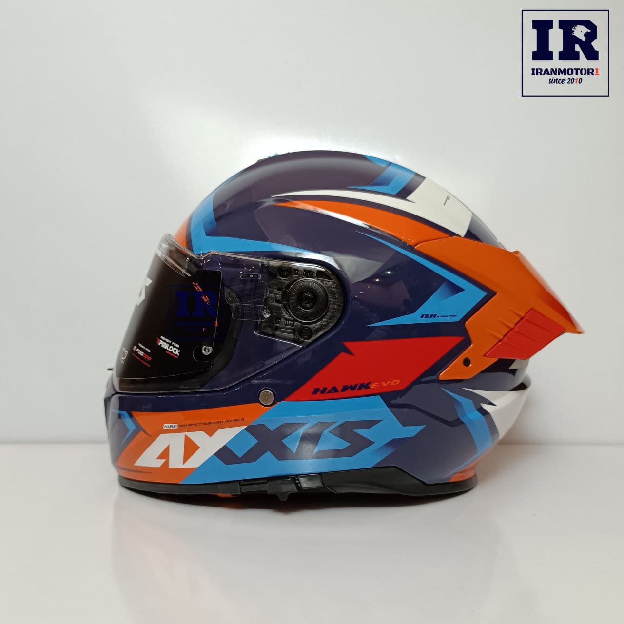 کلاه کاسکت فک ثابت عینک دار AXXIS اکسیس HAWK EVO – آبی نارنجی