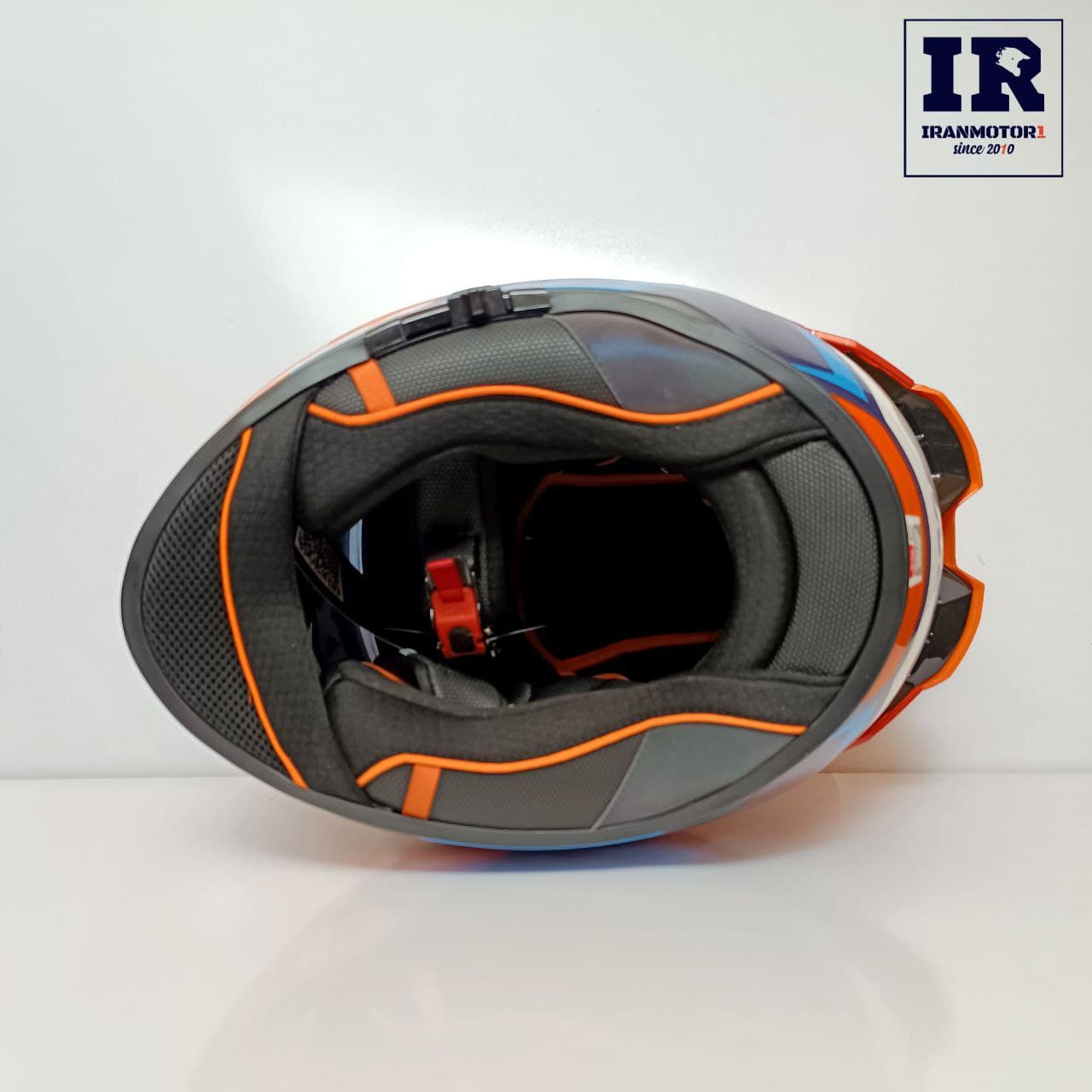 کلاه کاسکت فک ثابت عینک دار AXXIS اکسیس HAWK EVO – آبی نارنجی — تصویر ۴