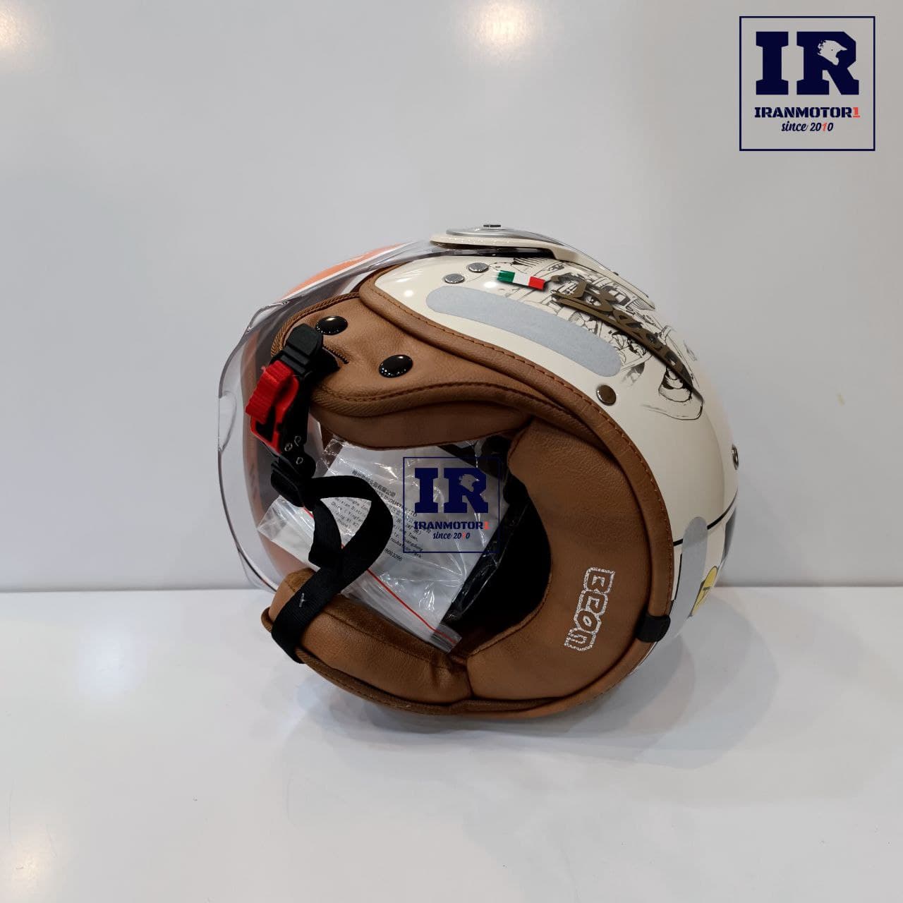 کلاه کاسکت وسپایی beon بیون B100B – کرمی طرح موتور — تصویر ۴