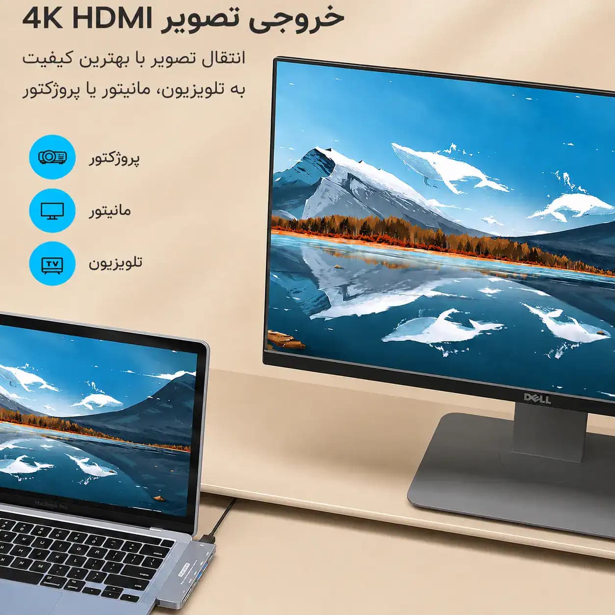 هاب 7 پورت USB-C سیپولار مدل 2Type-C in Mac-HDMI دارای دو کانکتور مخصوص مک بوک با خروجی HDMI 4K — تصویر ۲