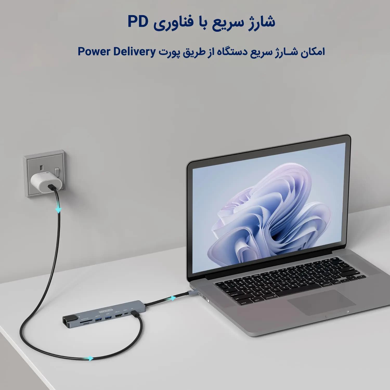 هاب سیپولار ۸ در ۱ مدل 8in1 SP-HU879 دارای پورتهای PD ,USB Type-C ,USB 3.0 ,USB 2.0 ,HDMI شبکه RG45 و کارتخوانهای SD و TF با قابلیت اتصال آداپتور — تصویر ۷