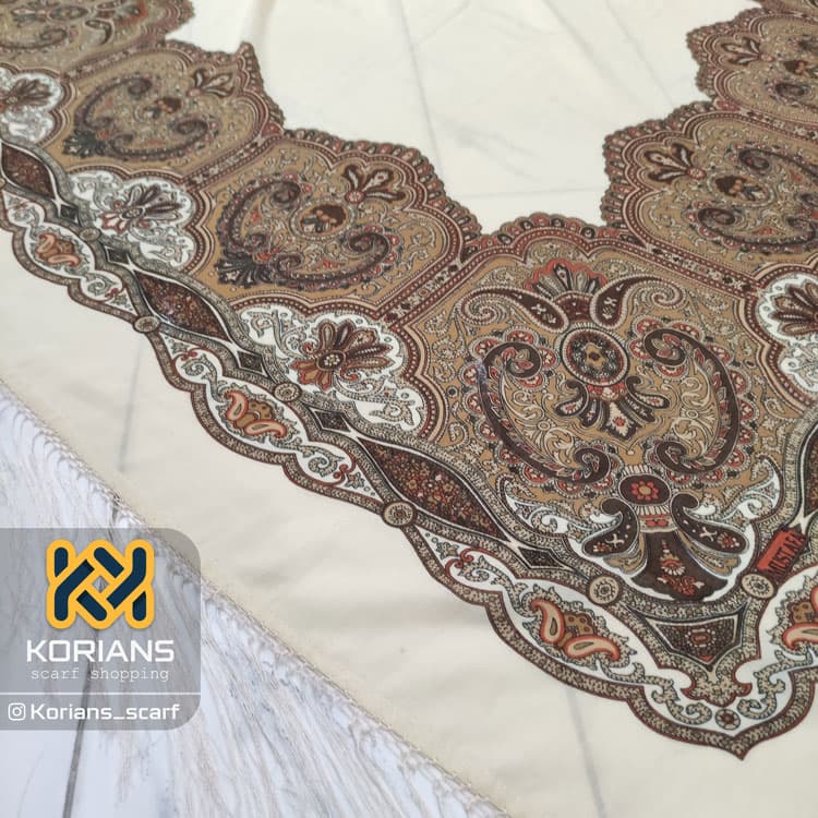 روسری نخی ترک رنگ کرم کد Rk11172 — تصویر ۳