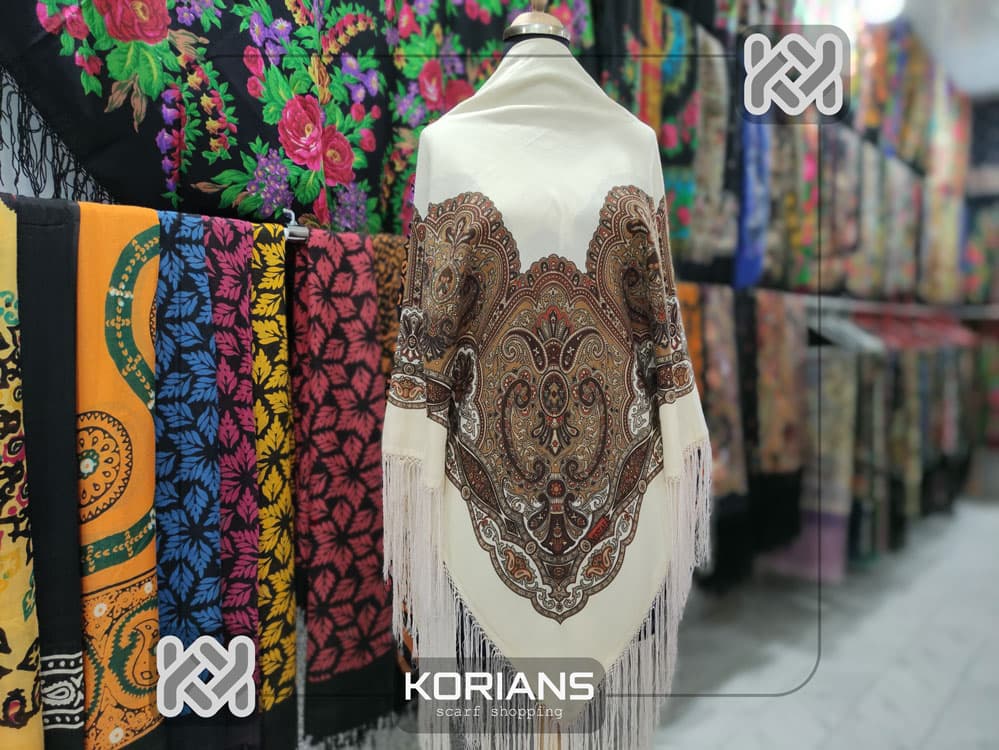 روسری نخی ترک رنگ کرم کد Rk11172