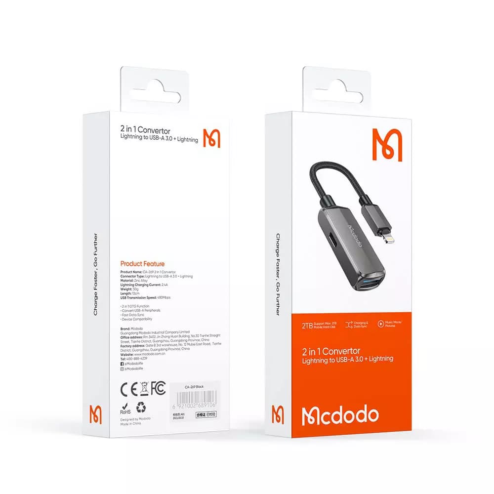 مبدل لایتنینگ به یواس‌بی و تایپ سی Mcdodo CA-2690 — تصویر ۳