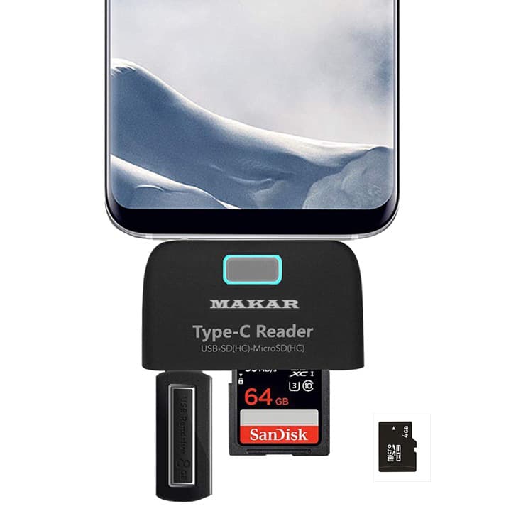 رم ریدر و کارت‌خوان همه کاره تایپ C ماکار مدل M6in1 پشتیبانی از USB 3.1 با سرعت 10Gbps با قابلیت خواندن انواع مموری — تصویر ۲