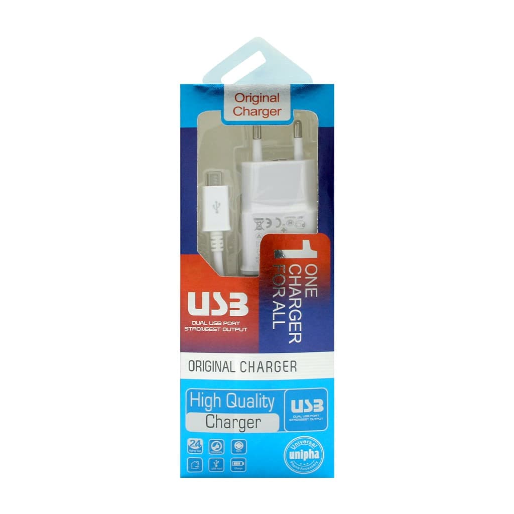 کابل و شارژر گوشی Unipha به همراه کابل یک متری MicroUSB — تصویر ۲