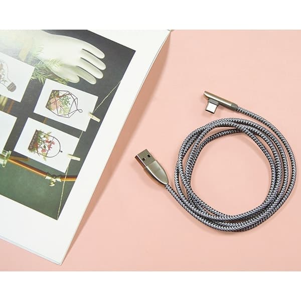 کابل دیتای خمیده و فست شارژ USB-C ریمکس با شدت جریان 2.4 آمپر مدل 90Degree RC-103a دارای LED نوری، پوشش بیرونی کنفی بافته شده و تقویت شده ضد گره طول 1 متر — تصویر ۷