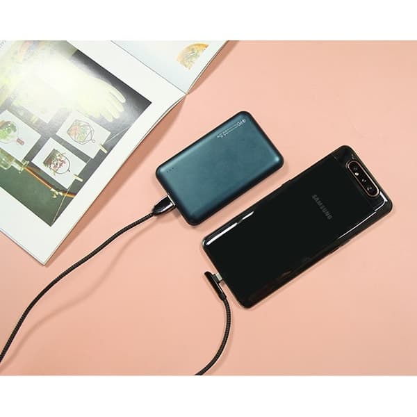 کابل دیتای خمیده و فست شارژ USB-C ریمکس با شدت جریان 2.4 آمپر مدل 90Degree RC-103a دارای LED نوری، پوشش بیرونی کنفی بافته شده و تقویت شده ضد گره طول 1 متر — تصویر ۵