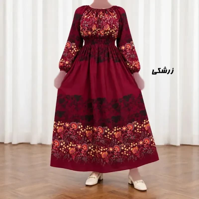 پیراهن ساحلی زنانه نخی کش دار طرح حاشیه برگ فری سایز