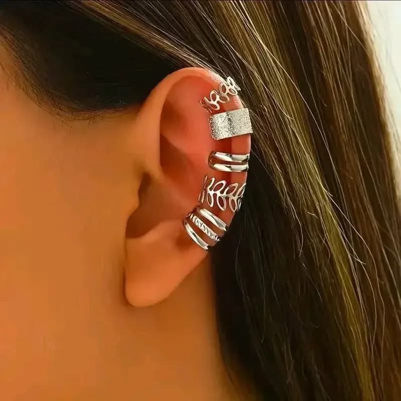 پک گوشواره دخترانه برنجی مدل ایرکاف چندتکه رنگ طلایی و نقره ای — تصویر ۲