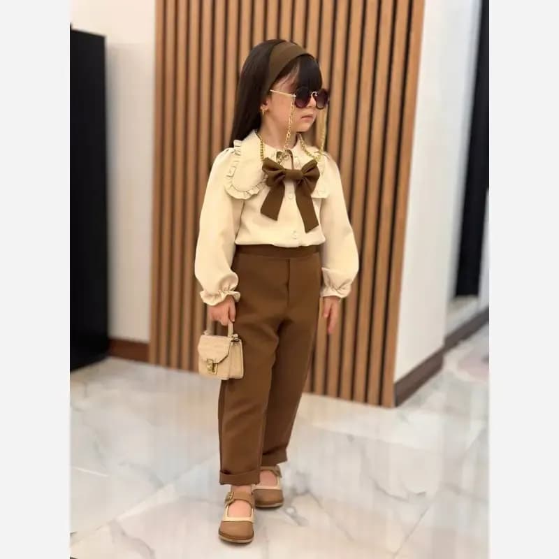 ست شومیز و شلوار دخترانه پاپیون دار پارچه مازراتی درجه یک مناسب 2.5 تا 8 سال — تصویر ۴