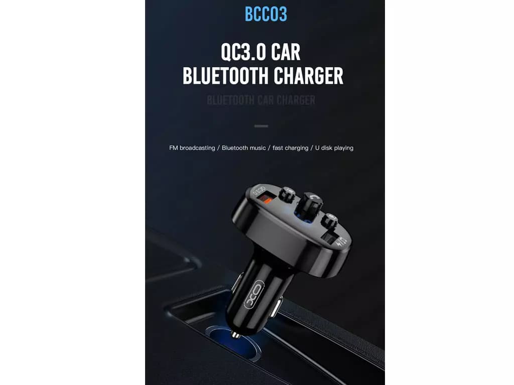 شارژ فندکی 18 وات و گیرنده بلوتوث خودرو با دو پورت یواسبی ایکساو XO Bluetooth FM transmitter car charger 18W BCC03 — تصویر ۲