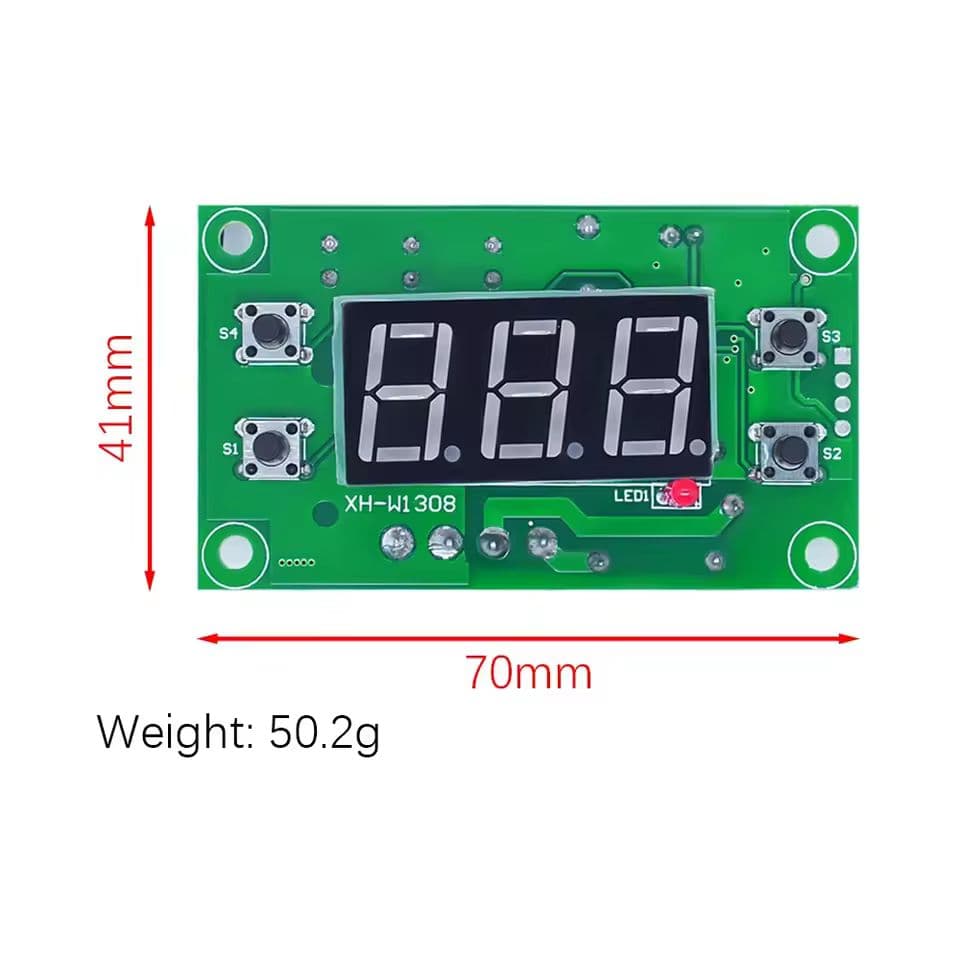 ماژول ترموستات دیجیتال 12V DC XH-W1308 سگمنت قرمز — تصویر ۲