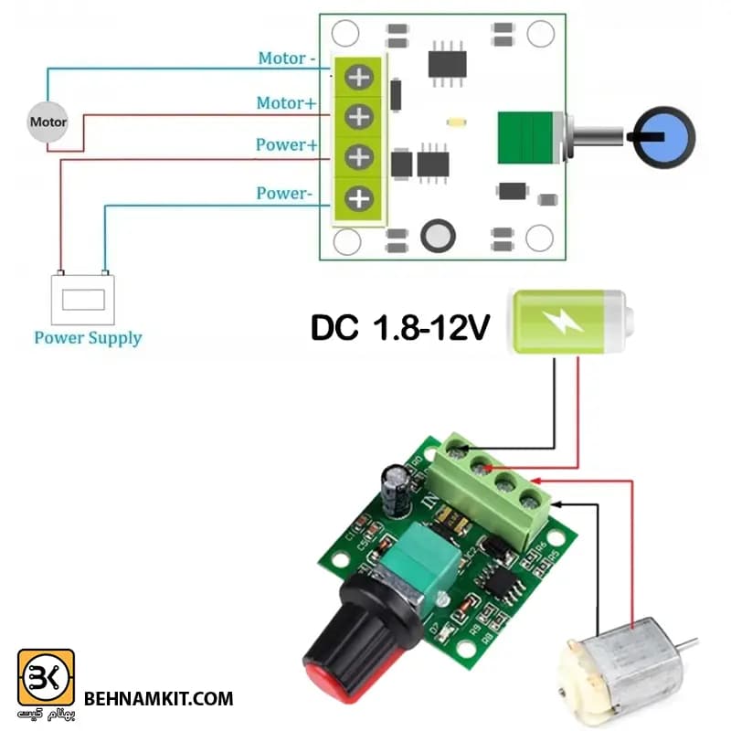 ماژول ديمر کنترل سرعت موتور DC مدل 1803BK — تصویر ۲