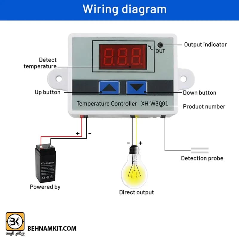 ترموستات 12VDC دیجیتال W3001 digital thermostat — تصویر ۳
