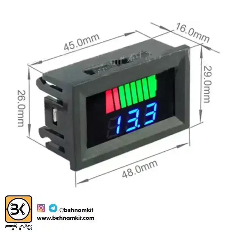 نشانگر ظرفيت و ولتاژ باتری 12 الی 60 ولت — تصویر ۴