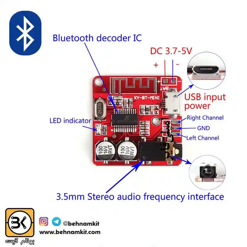 گیرنده بلوتوثی موزیک مدل XY-BT-MINI — تصویر ۳