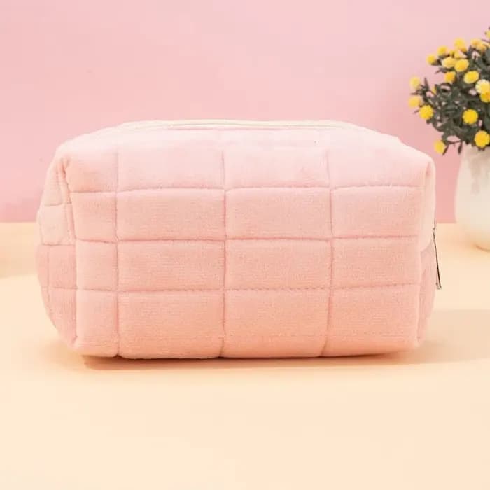 کیف لوازم آرایشی مخملی شین رنگ صورتی — تصویر ۳