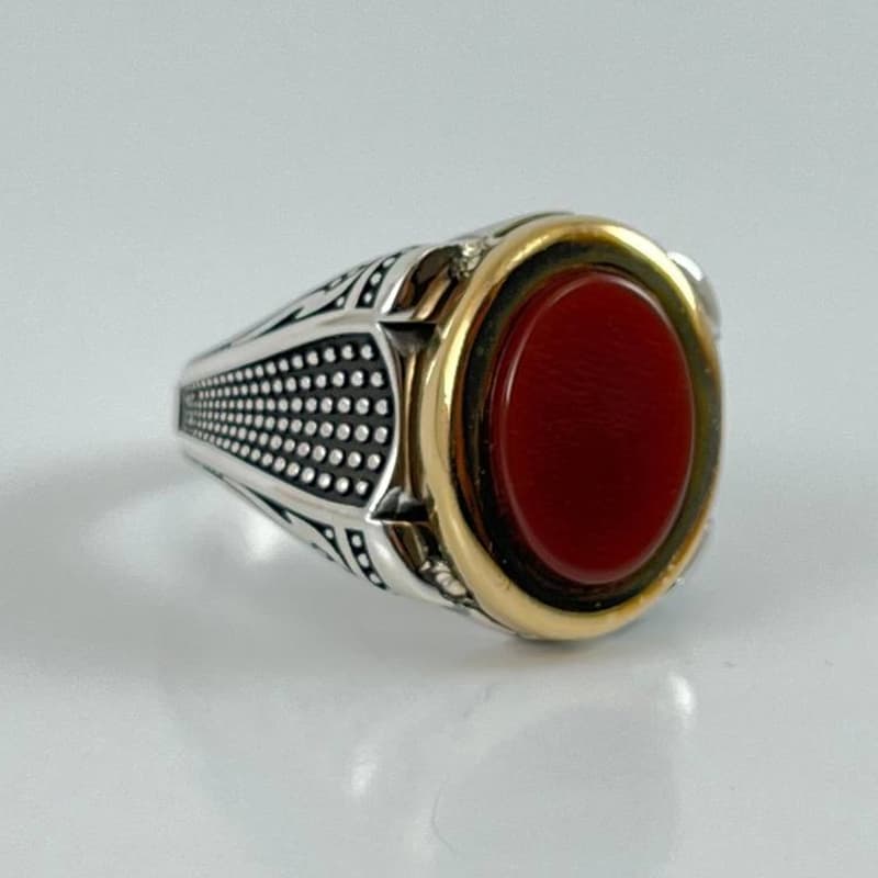 انگشتر نقره ترک به همراه نگین عقیق چینی {کد:AM.42}