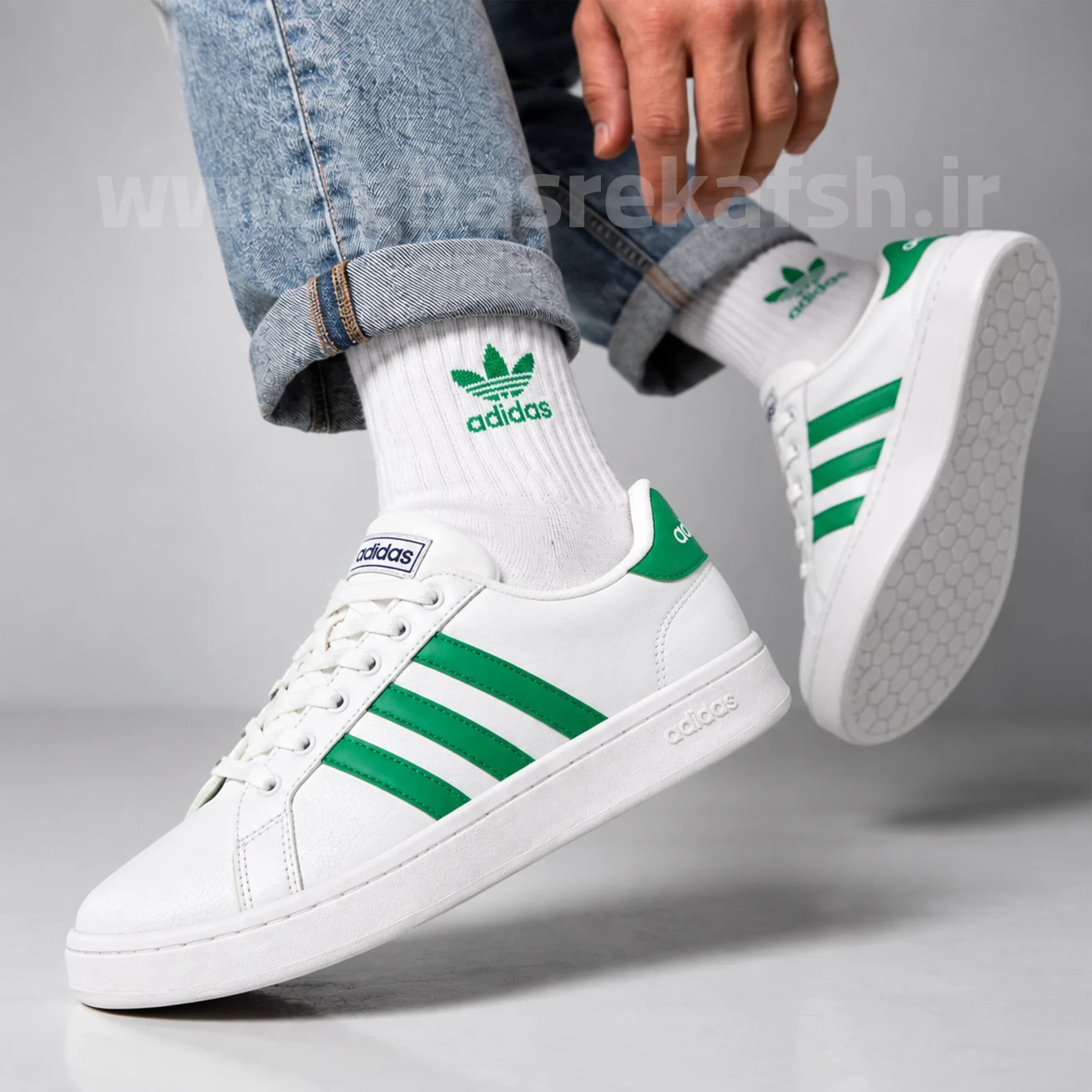 کتونی آدیداس گرند کورت ADIDAS GRAND COURT مردانه سفید سبز کد 512