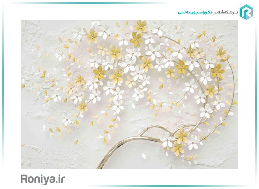 پوستر دیواری سه بعدی شکوفه های سفید کد 3DF-159