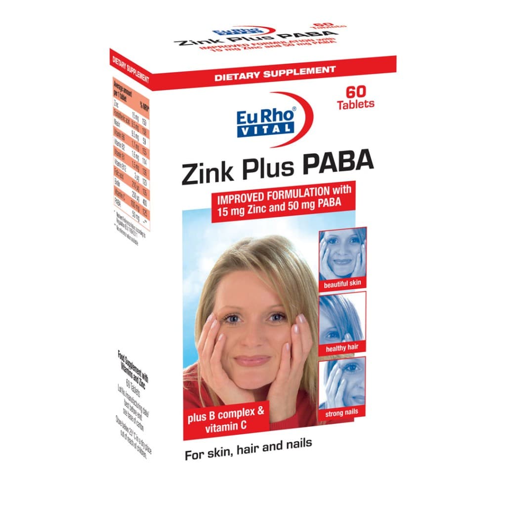 قرص زینک پلاس پابا یوروویتال 60 عددی Eutho Vital Zink Plus Paba