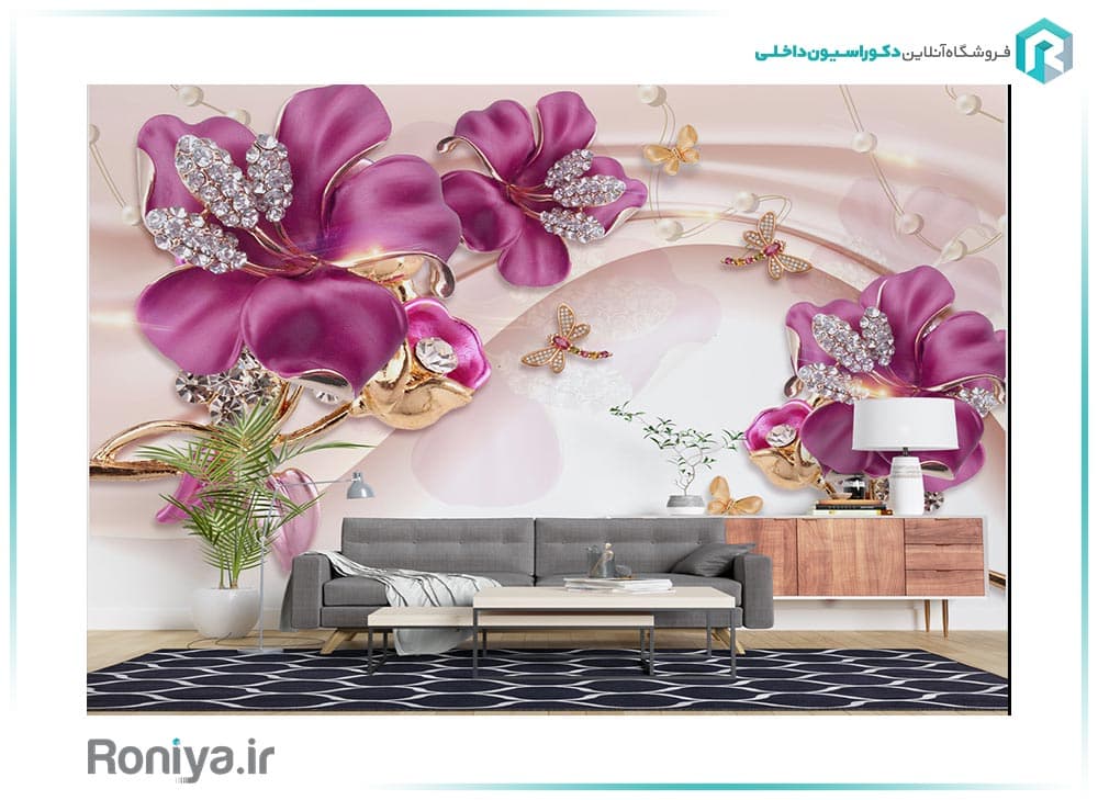 پوستر دیواری با گل های بنفش 3DF-280 — تصویر ۲