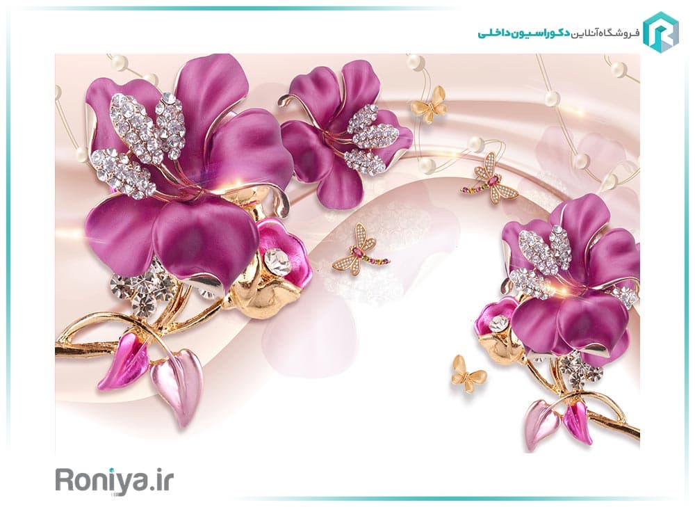 پوستر دیواری با گل های بنفش 3DF-280 — تصویر ۴