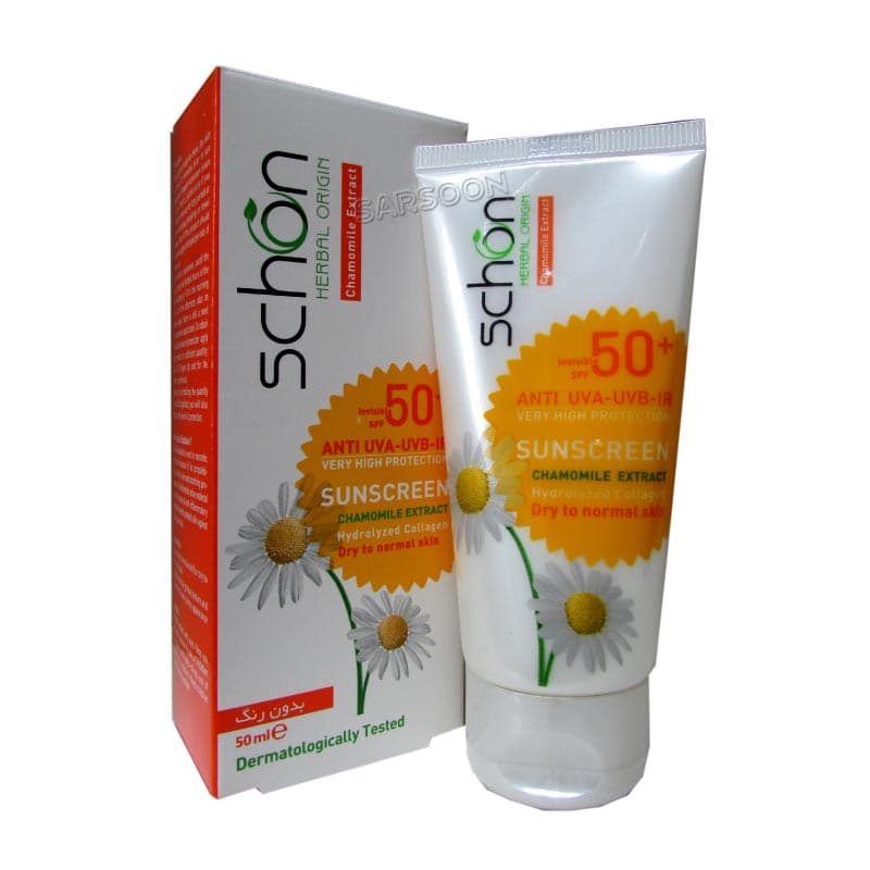کرم ضد آفتاب شون بدون رنگ پوست خشک تانرمال Schon Sunscreen oil free Chamomile — تصویر ۲