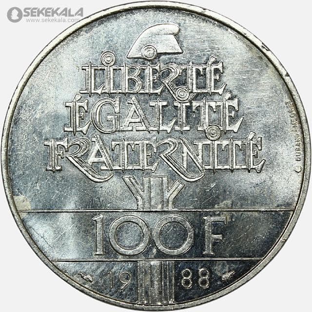 سکه 100 فرانک نقره یادبودی فرانسه 1988 (+AU) — تصویر ۲