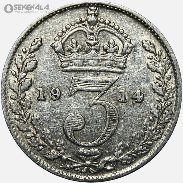 سکه 3 پنس نقره انگلیس 1914 (جرج پنجم)