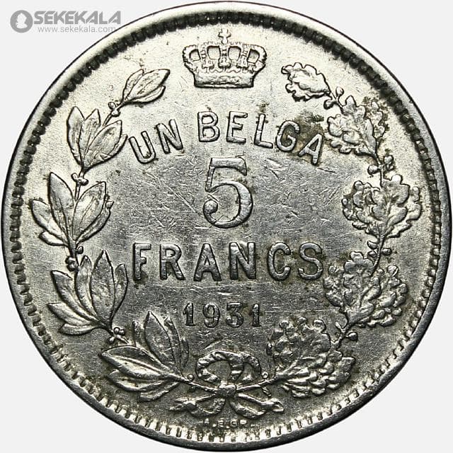 سکه 5 فرانک قدیمی بلژیک 1931 (BELGES)(آلبرت اول) — تصویر ۲