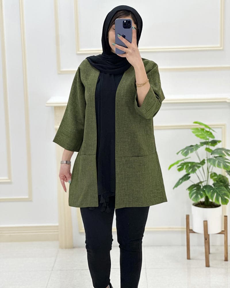 مانتو شانتون عبایی دوجیب کد329640 — تصویر ۲