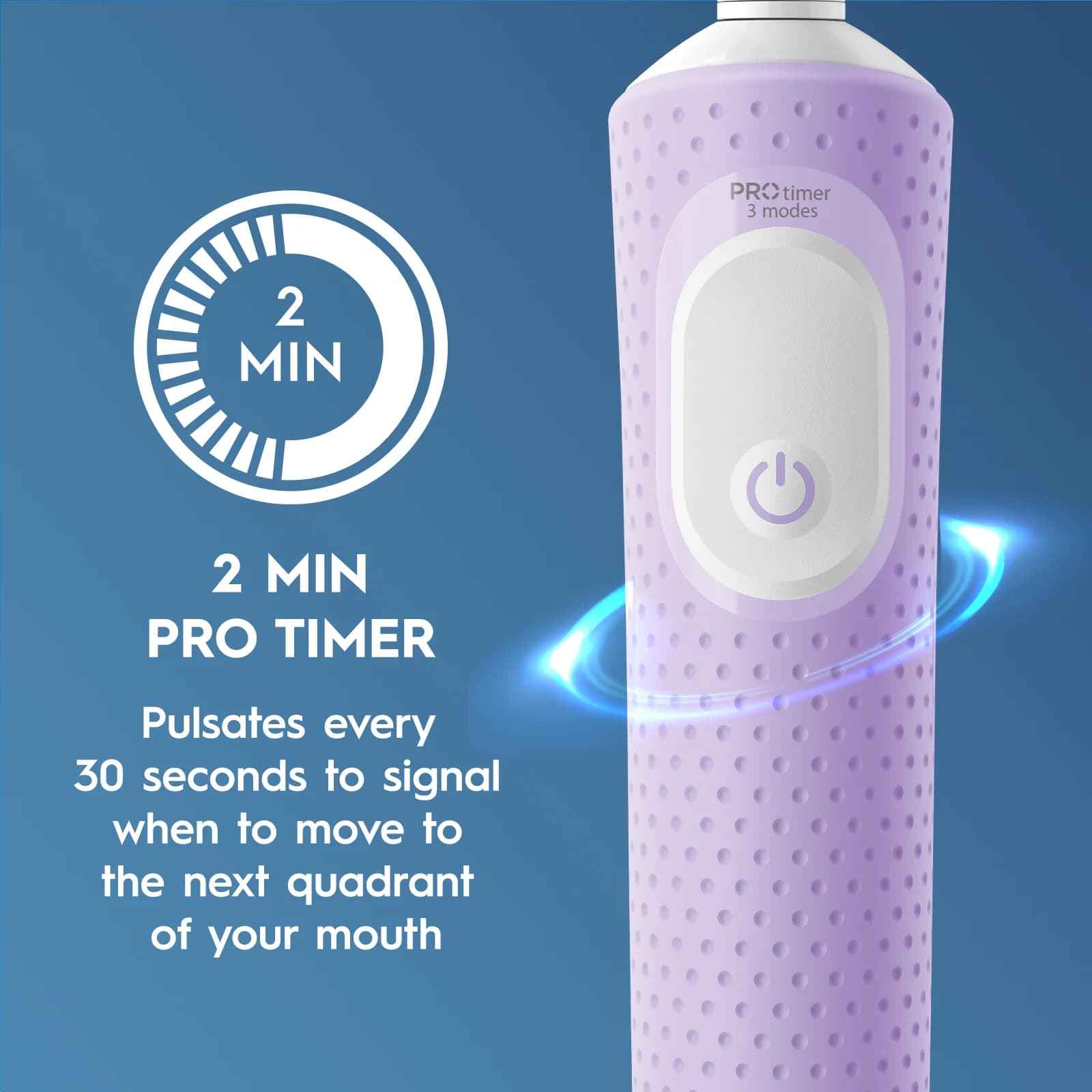 مسواک برقی اورال بی Oral-B Vitality Pro Purple با 3 حالت مسواکزدن و تایمر 2 دقیقهای رنگ بنفش — تصویر ۶