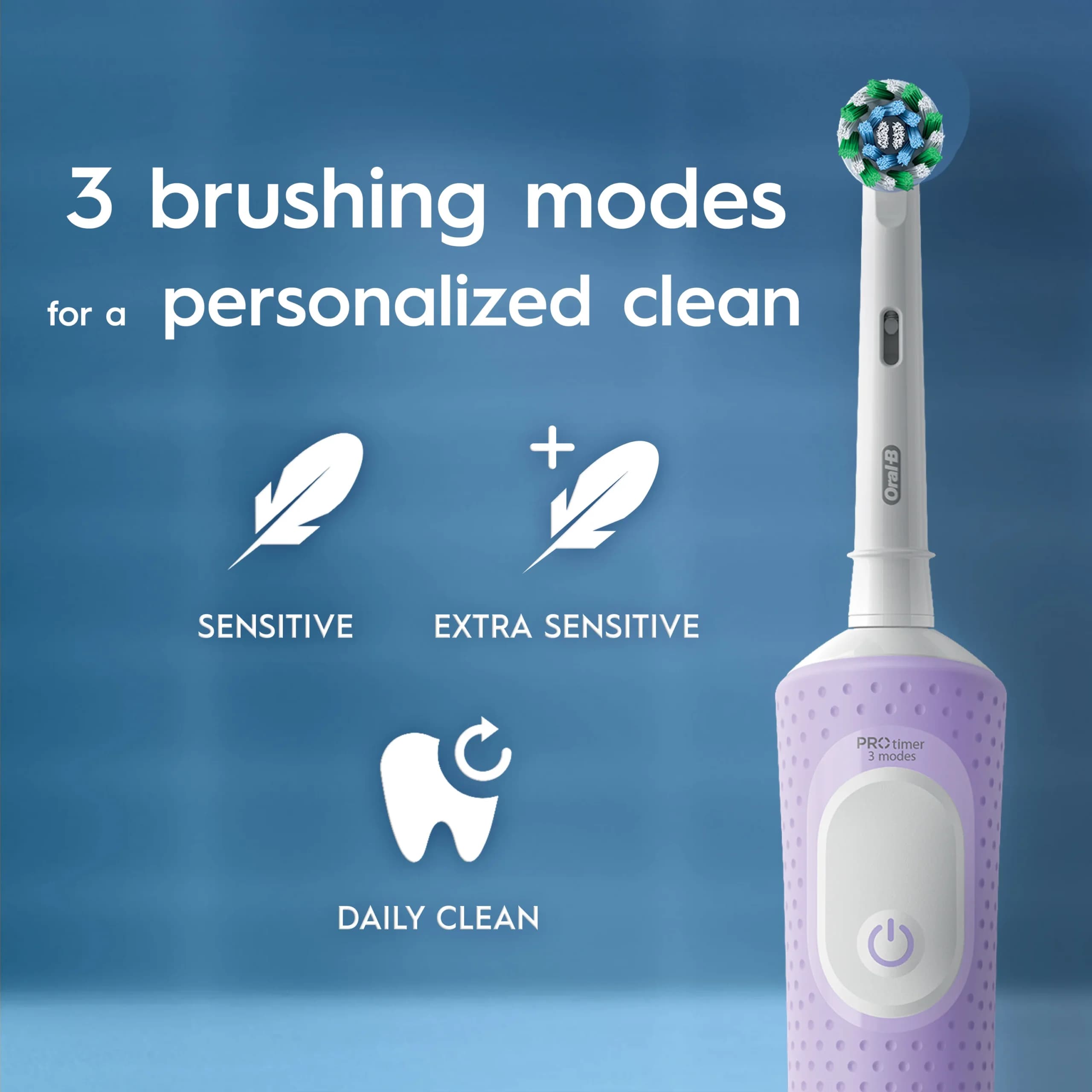 مسواک برقی اورال بی Oral-B Vitality Pro Purple با 3 حالت مسواکزدن و تایمر 2 دقیقهای رنگ بنفش — تصویر ۲
