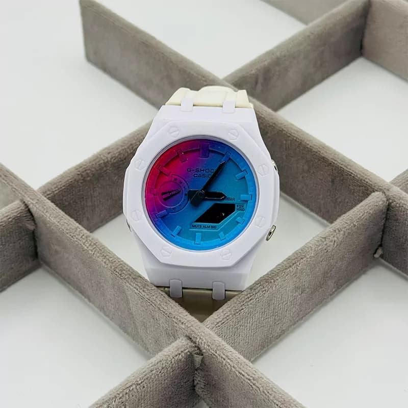 ساعت جی شاک G-shock صفحه رنگی بدنه سفید