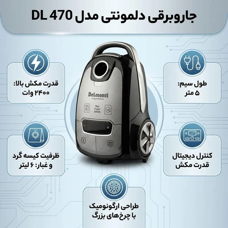 جارو برقی دلمونتی سوپر سایلنت مدل _ DL470 — تصویر ۴