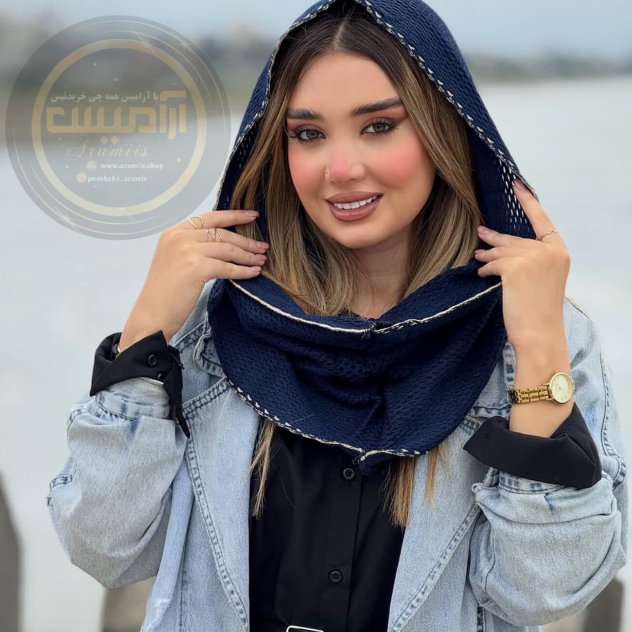 شال بافت رینگی ساده و حاشیه دار — تصویر ۷