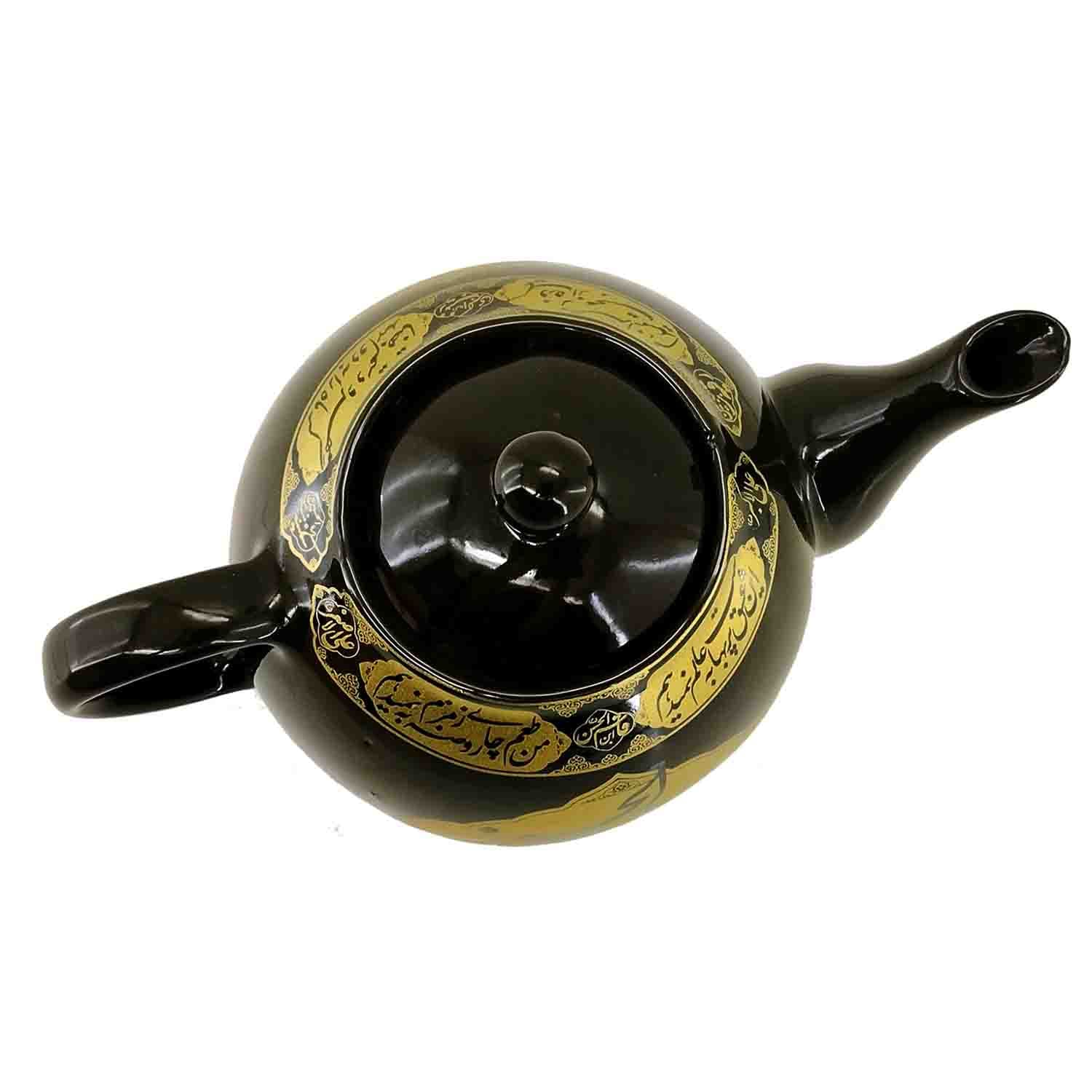 قوری طرح مذهبی یک و نیم لیتری مشکی-یا حسین ع یا اباالفضل ع طلایی-1.5 لیتری کد 104209 — تصویر ۴