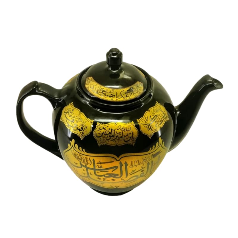 قوری طرح مذهبی 2.5 لیتری مشکی زمینه طلایی السلام علیک یا حسین ع و یا ابالفضل ع کد 104208 — تصویر ۲