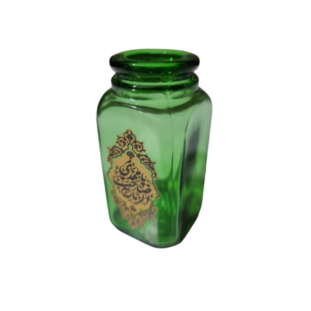 گلدان کوچک شیشه ای مربعی مذهبی سبز یا مهدی صاحب الزمان عج قطر 5 ارتفاع 9سانت کد 10422102 — تصویر ۳