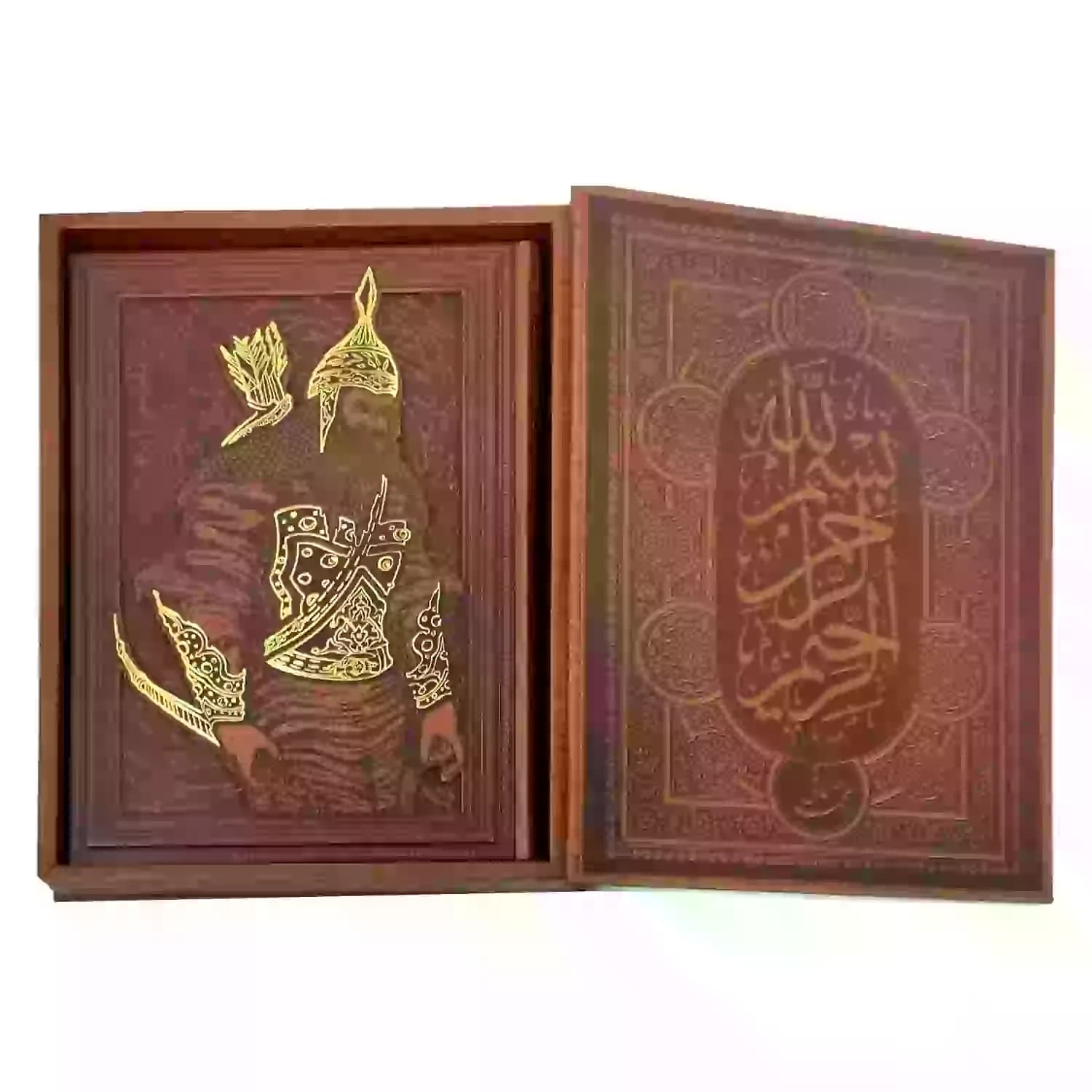 شاهنامه رحلی گلاسه چرم جعبه دار نفیس برجسته طرح رستم کد 125731 — تصویر ۷