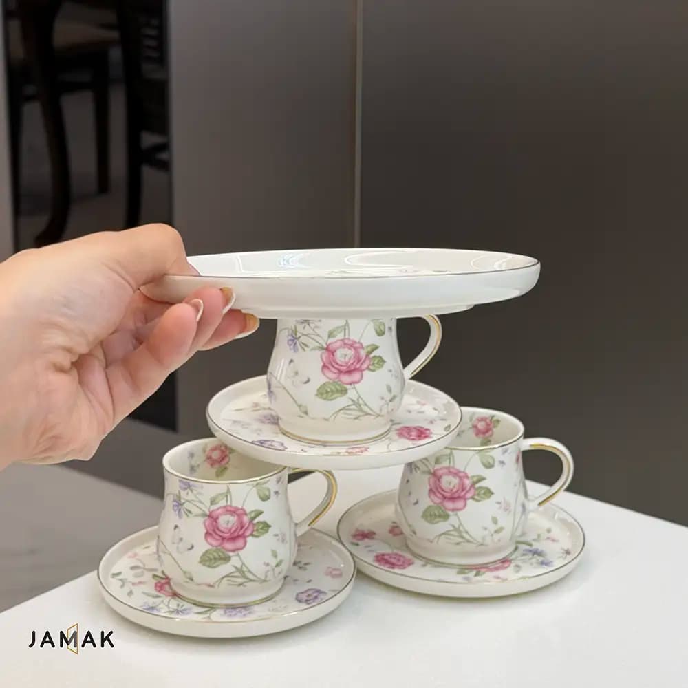 سرویس چایخوری طرح گل رز کد 1231 — تصویر ۴