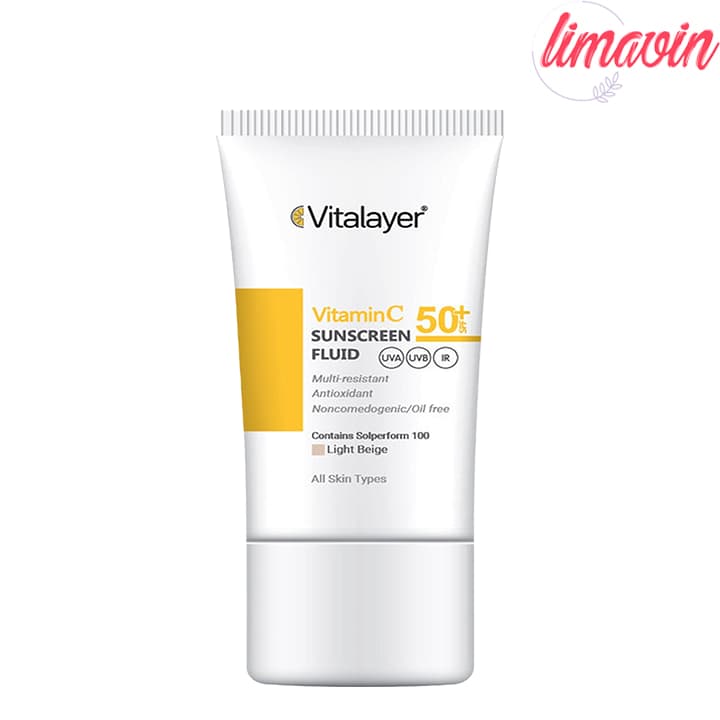فلوئید ضدآفتاب رنگی ویتالیر 50 SPF، مدل Vitamin C مناسب انواع پوست رنگ متوسط حجم 50 میلی‌لیتر