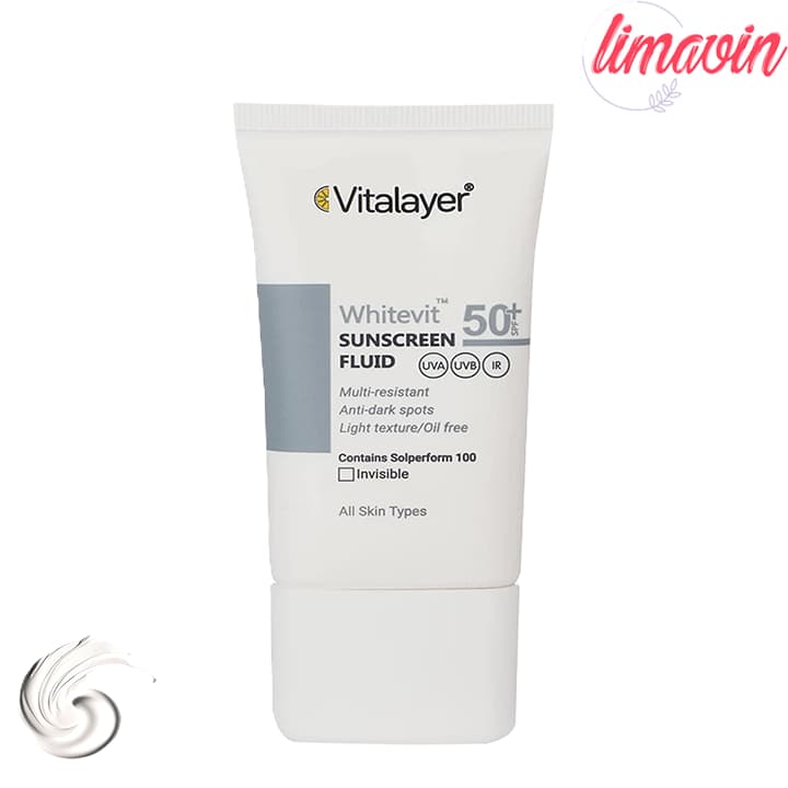 فلوئید ضدآفتاب بی‌رنگ ویتالیر SPF50 مناسب پوست های لکدار حجم 50 میلی‌لیتر