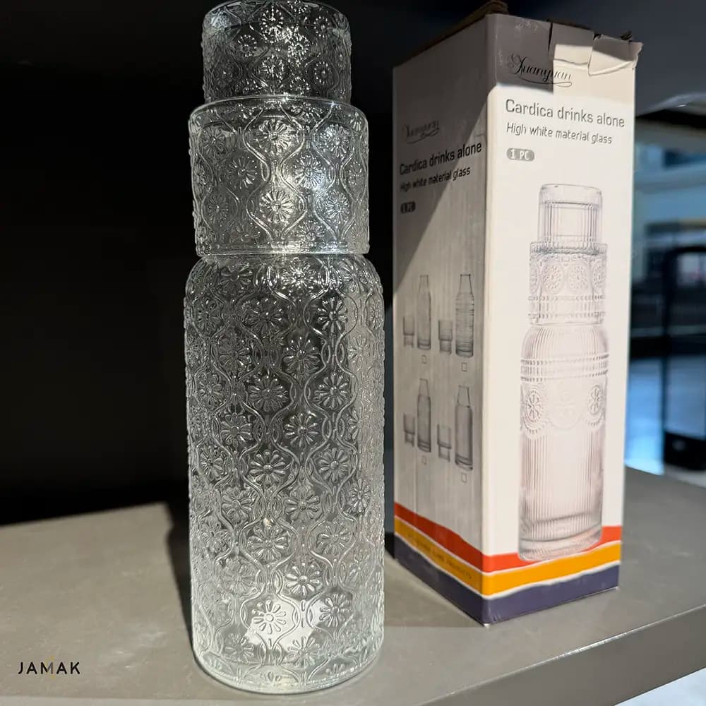 بطری آب شیشه‌ای طرح برجسته کاردیکا | Cardica — تصویر ۳