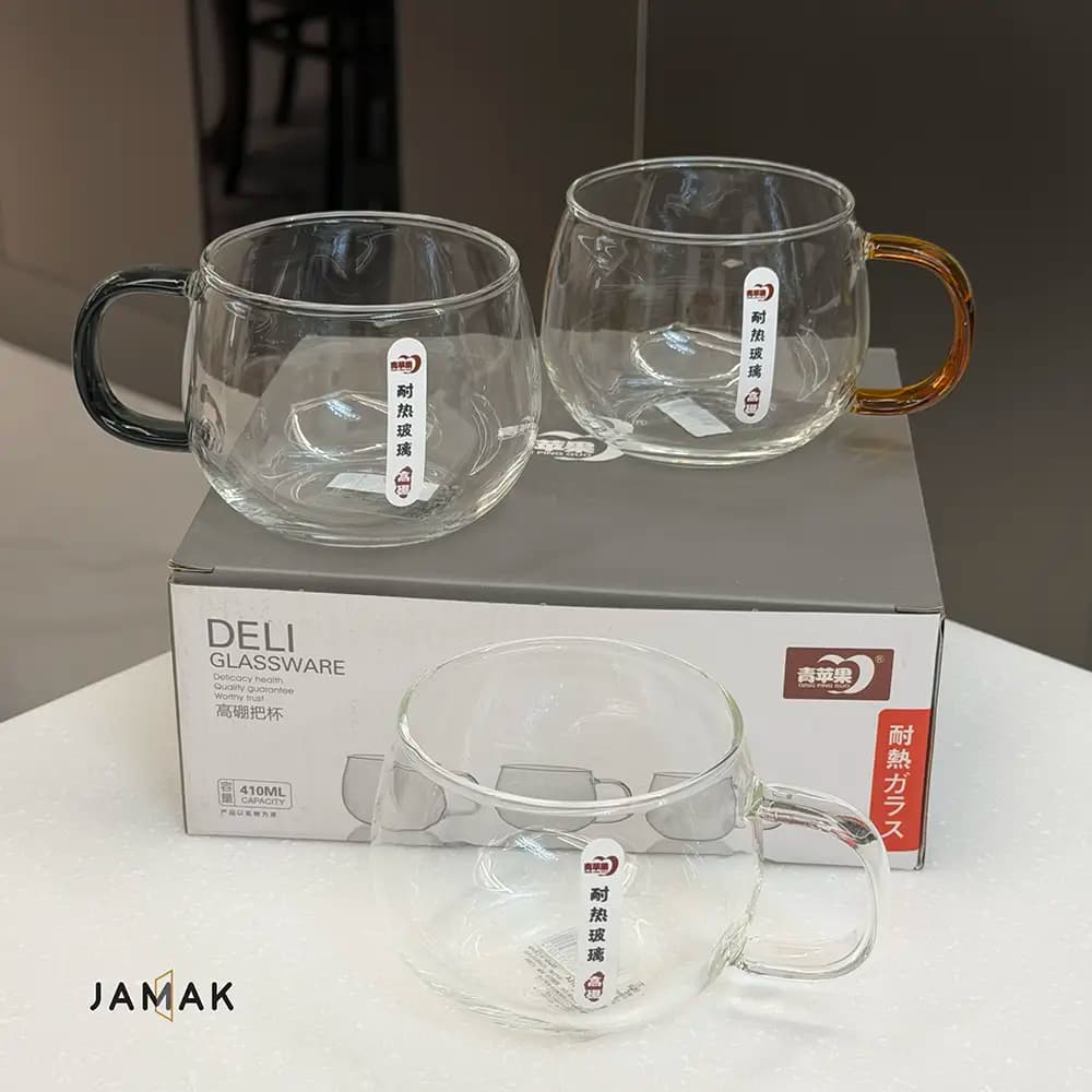 ماگ شیشه‌ای پیرکس دسته رنگی Deli Glassware – یک عددی — تصویر ۶