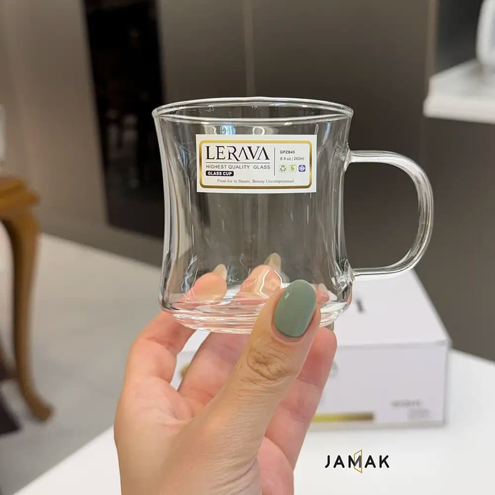 نیم‌لیوان پیرکس دسته‌ رنگی و ساده Lerava مدل GPZB45 – یک عددی — تصویر ۲